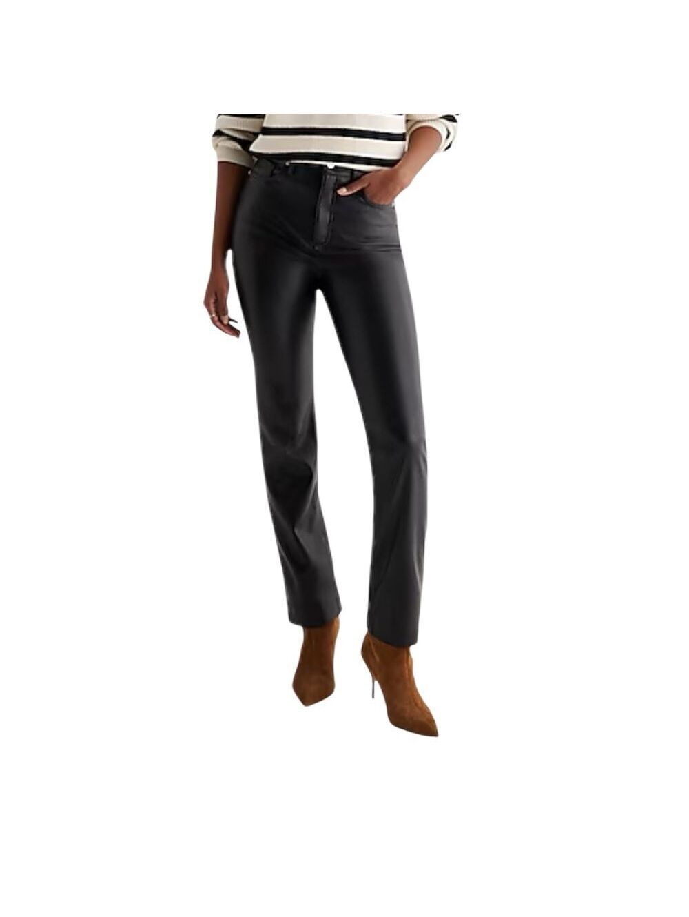 Express 90s Slim Faux Leather High Waisted High Rise Vegan Pant 5 Pocket 2 R NEW